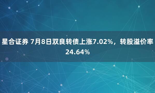星合证券 7月8日双良转债上涨7.02%，转股溢价率24.64%